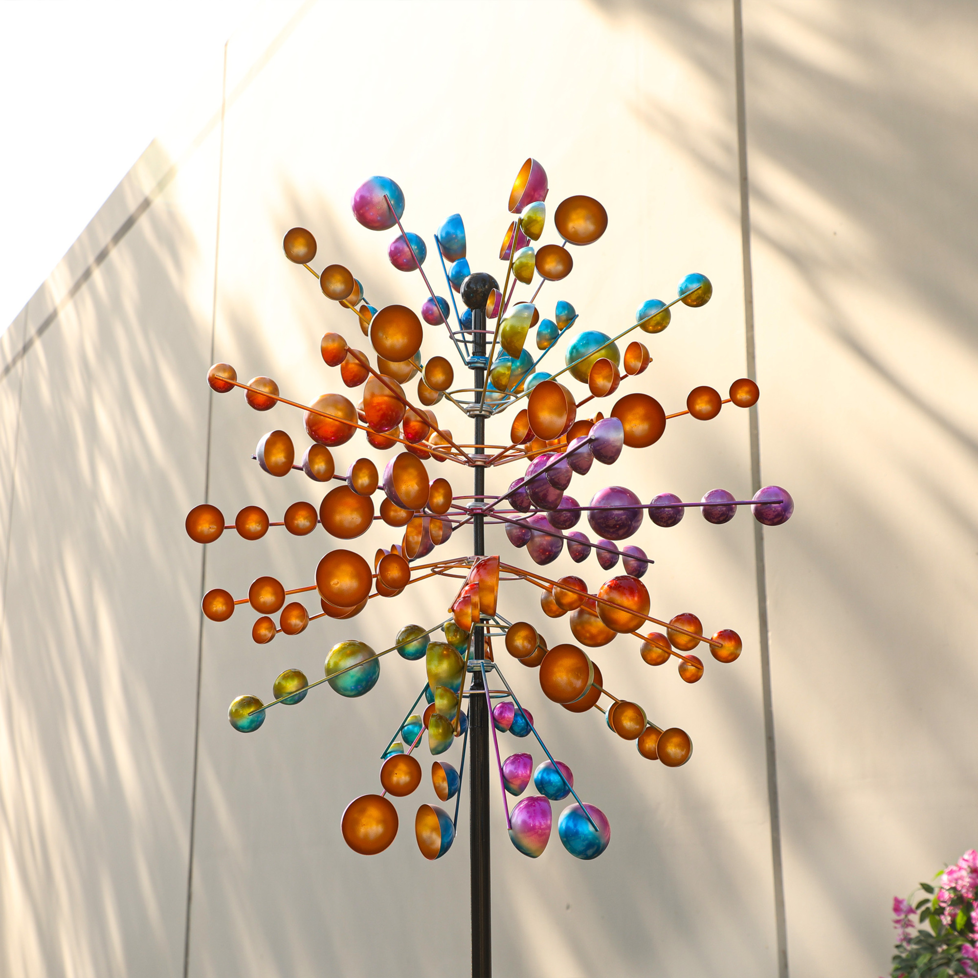 Alpine Corporation 84" Tall Cosmic Array Windmill Stake - Durable Iron Construction with Mesmerizing Spinning Effect, Colorful Multicolor Outdoor Décor for Garden, Lawn, and Patio